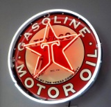 TEXACO GASOLINE - MOTOR OIL - STAR ROUND NEON SIGN