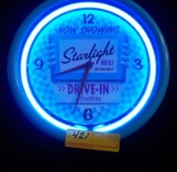 STARLIGHT DRIVE-IN THEATERS ROUND NEON CLOCK