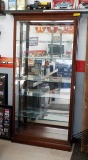 WOOD AND GLASS LIGHTED DISPLAY CASE WITH 7 GLASS SHELVES