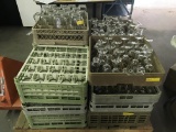 LOT OF COMMERCIAL DISHWASHER RACKS AND GLASSWARE