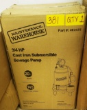 1 NEW MAINTENANCE WAREHOUSE 3/4 HP STAINLESS STEEL & CAST IRON SUBMERSIBLE SUMP PUMP