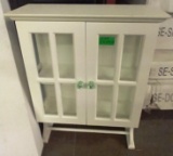 WALLMOUNT WHITE SHELF WITH GLASS DOORS AND TOWEL RACK