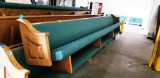 GREEN UPHOLSTERED APPROX. 19FT CHURCH PEW