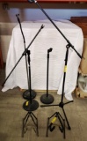 4 USED MICROPHONE STANDS AND 2 GUITAR STANDS