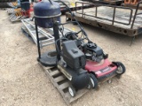 Pallet of BBQ Pit, Mower, Air Compressor