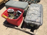 Pallet of Misc Electronics, Tool Box, and Cooler