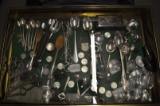 Approx 106pc silver spoons & coins ect