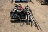 Pallet w/ Water Hoses, Trimmers, Forks, Scrapper