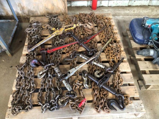 Lot of Chain Binders & Transport Chains w/Hooks