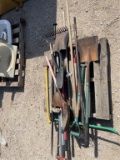 Pallet of Garden Tools, Rakes, Shovels