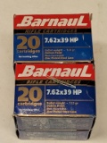 20rds Barnaul 7.62X39mm HP Zinc Steel Case