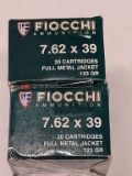 20rds Fiocchi 7.62X39mm 123gr FMJ Brass