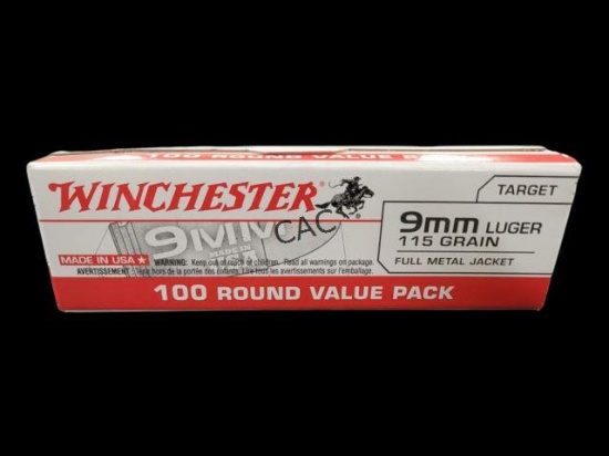 100rds Winchester 9mm Luger 115gr FMJ