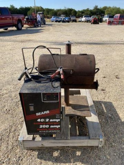 Small BBQ Pit & Sears 40/2amp Battery Charger