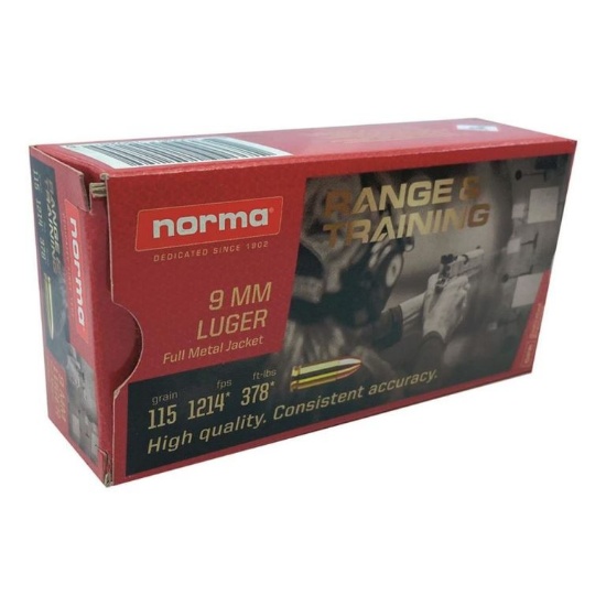 50rds Norma 9mm Luger 115gr FMJ