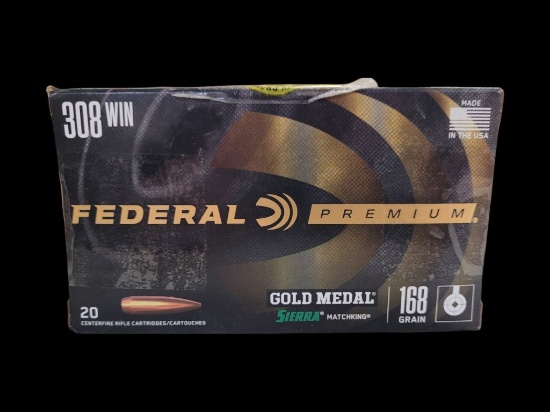 20rds Federal Premium 308Win 168gr Gold Medal Sier