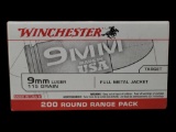 200rds Winchester 9mm Luger 115gr FMJ