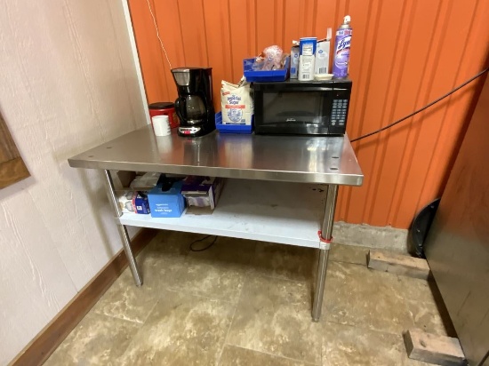 Metal Table w/ Coffee Pot & Microwave