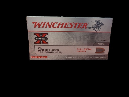 50rds Winchester 9mm 124gr FMJ