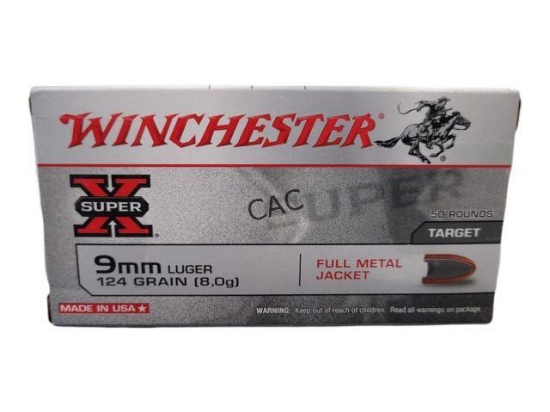 50rds Winchester SuperX 9mm 124gr FMJ Brass