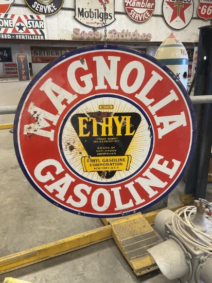 30" Magnolia Gasoline Ethyl Porcelain Sign