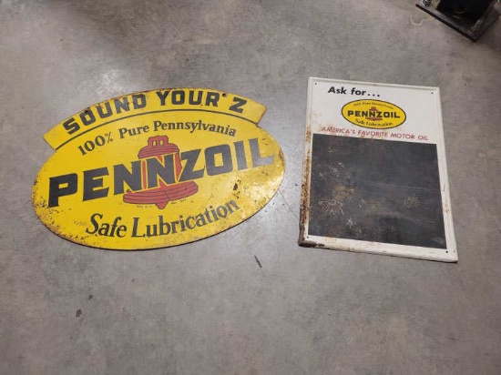 Pennzoil Porcelain Sign and Metal Writing Board