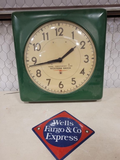 Vintage Store Clock  & Wells Fargo Sign