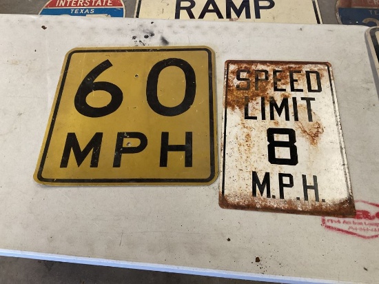 Vintage 60mph and 8mph Traffic Signs