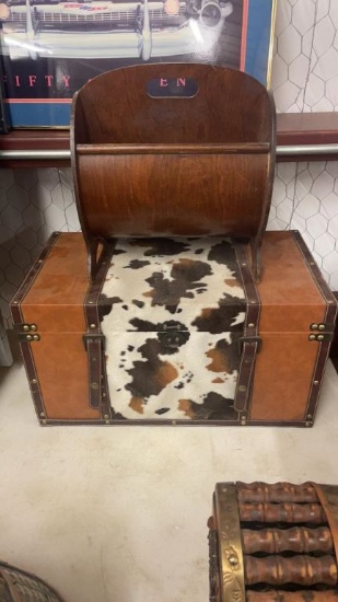 Vintage Magazine Holder & Cow Print Box