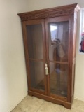 Double Door Antique Oak Cabinet with Glass Shelves