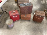 Lot of Vintage Metal Beer Coolers and Bait Bucket