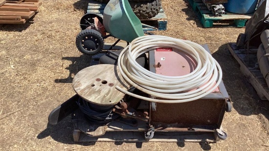 Pallet with Hitch, Wire, Chainsaw and Toolbox