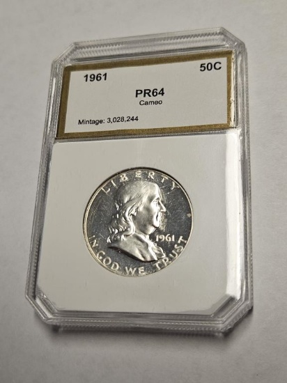 1961 Franklin Half Dollar PR64 Cameo Graded Coin