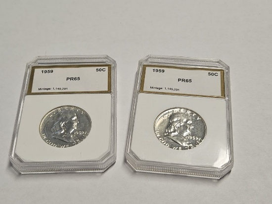 1959 Franklin Half Dollar PR65 Graded Coin