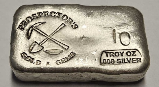 Prospector's Gold & Gems 10oz Silver Bar