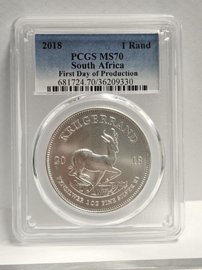 2018 Krugerrand Silver 1oz Coin S Africa MS70 PCGS