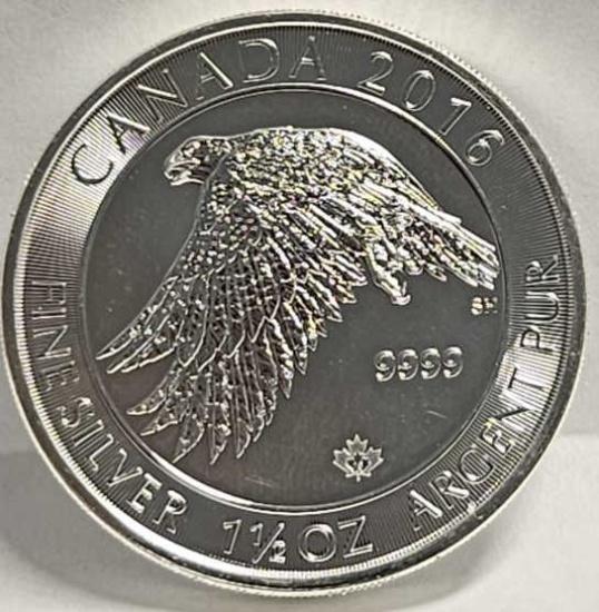 2016 Canada 1.5 oz Silver $8 White Falcon BU