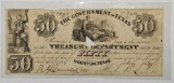 Signed $50 Government of Texas Treasury Note, 1839