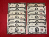 Lot of 14 - 1953A $2 Red Seal Certificates