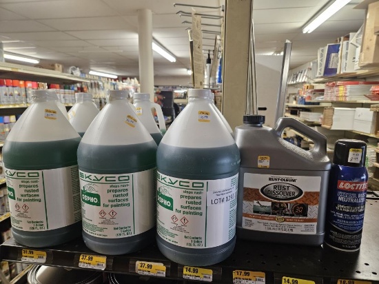 Shelf Lot of NEW Assorted Rust Remover Chemicals