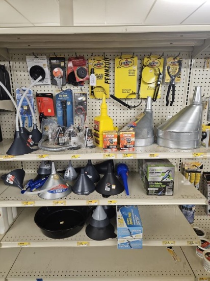 Shelf Lots of NEW Oil Filter Parts and Funnels