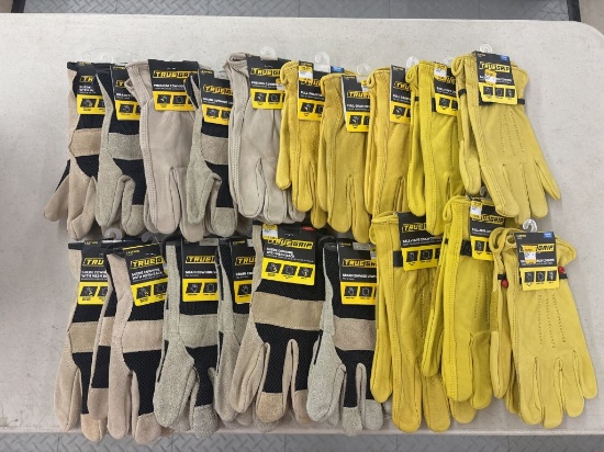 Box Lot of NEW Assorted True Grip Cowhide Gloves