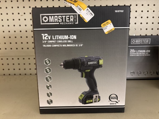 NEW Master Mechanic 12V Compact Cordless Drill Kit