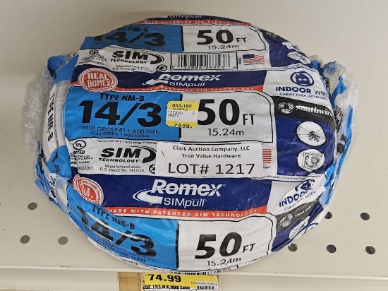 Lot of 2 NEW 50' Romex Type NM-B 14/3 Indoor
