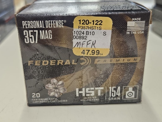 60rds Federal Premium .357Mag 154gr HST Defense