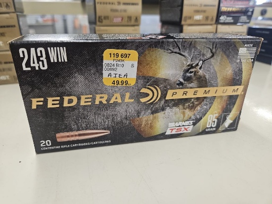 20rds Federal Premium 243Win 85gr Barnes TSX
