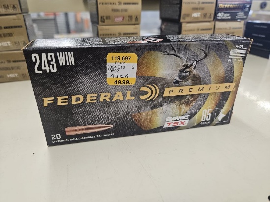 20rds Federal Premium 243Win 85gr Barnes TSX