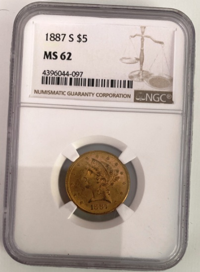 1887  $5 gold piece