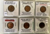 1941-1942  War Year Pennies (6 coins)