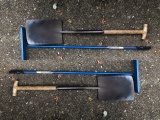 Two pitch forks, shovel, two long handled magnets